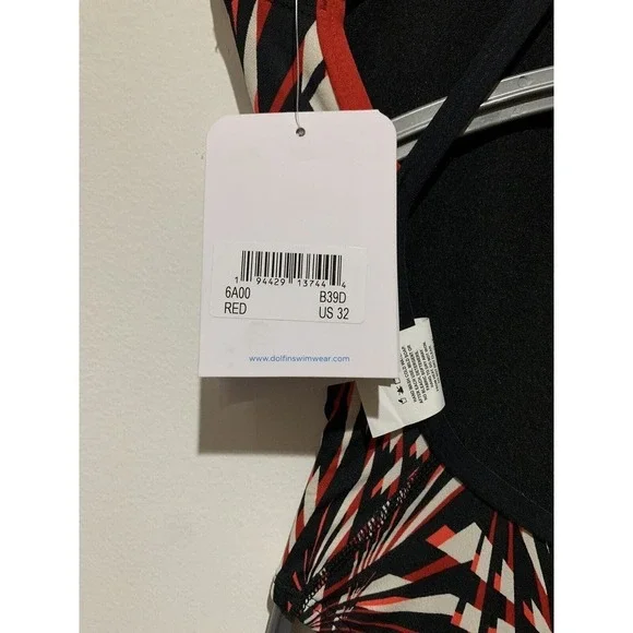 Dolphin Swimsuit Sz 32 Reliance Atomic Red Double X Back One Piece Built In Bra - Picture 6 of 6